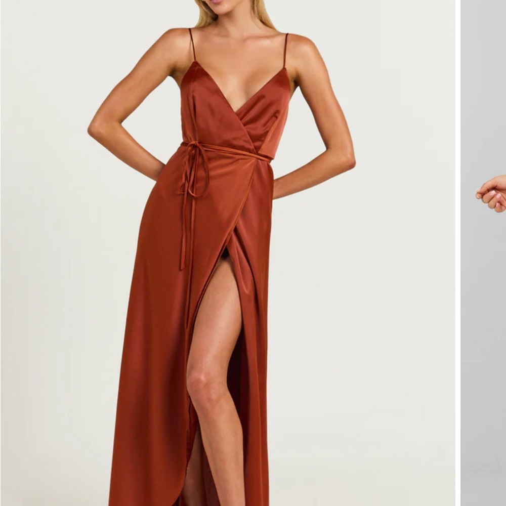 Showpo Rust Mine Would Be Yours satin midi wrap dress - NWT